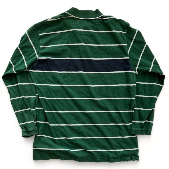 Vintage Chaps Ralph Lauren Polo Shirt Green Gray Blue Striped Preppy Rugby XL - Picture 3 of 7